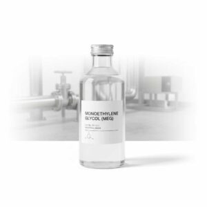 Transparent bottle of Monoethylene Glycol (MEG) for industrial applications – colorless and clear, suitable for product page