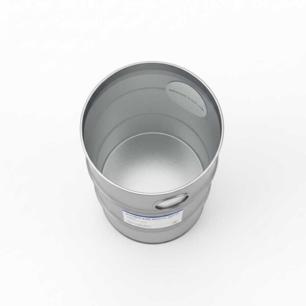 Top view of Diethylene Glycol (DEG) in industrial drum, clear liquid, realistic texture