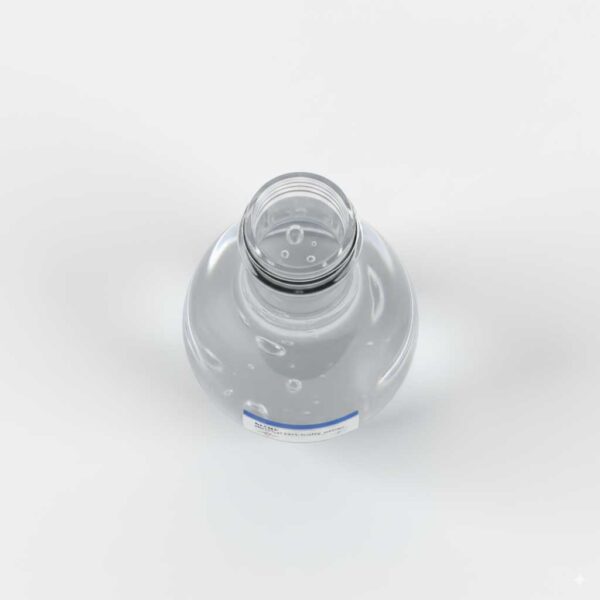 Top view of MTBE in transparent bottle, real liquid color