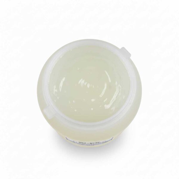 Top view of a barrel containing liquid texapone (SLES), showing the texture and transparent color of the liquid, white background with soft shadows