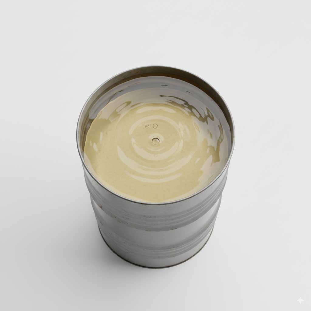 Top view of reformate in industrial barrel, realistic liquid color