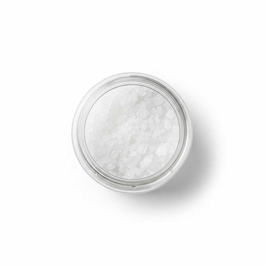 Top view of white citric acid crystals