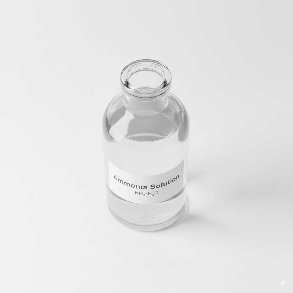 نمای-بالای-بطری-آمونیاک-آبی-با-برچسب-Ammonia-Solution-NH₃·H₂O
