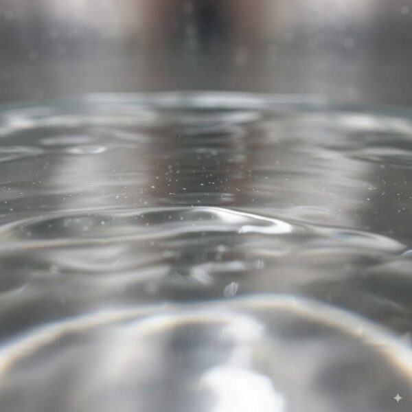 Close-up of Diethylene Glycol (DEG) liquid surface, clear and colorless, natural texture
