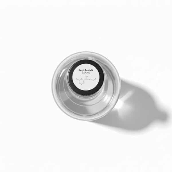 Top view of Butyl Acetate (C6H12O2) in container, label on lid showing molecular structure – Product gallery