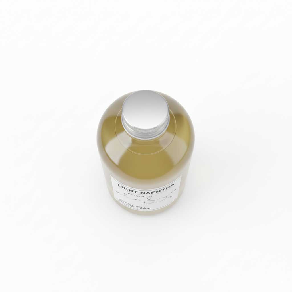 Top view of Light Naphtha container with chemical label and molecular formula