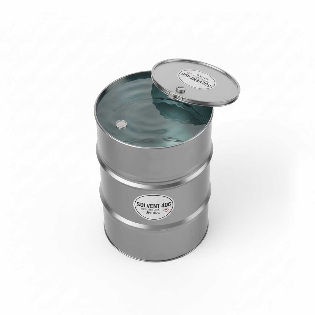 Top view of Solvent 406 drum with industrial number
