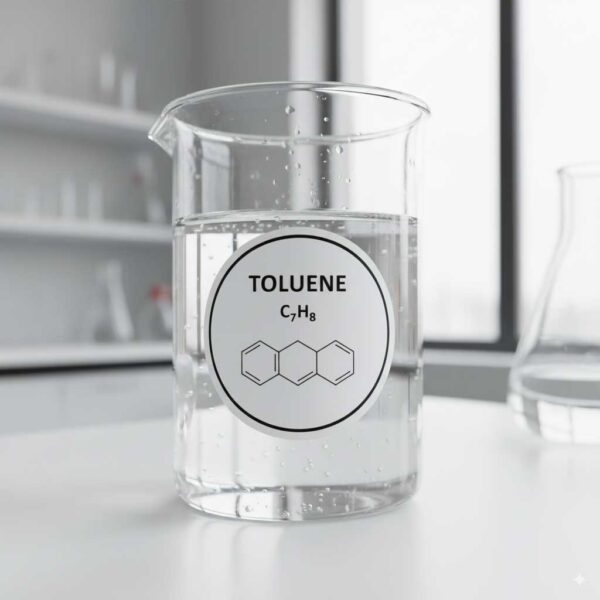 1_Top view of toluene drum with chemical formula C₆H₅CH₃