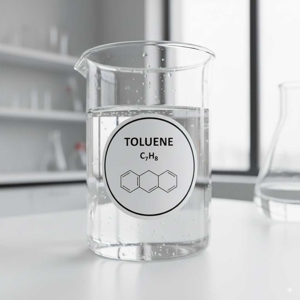 1_Top view of toluene drum with chemical formula C₆H₅CH₃