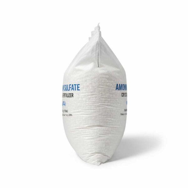Side view of 50 kg Ammonium Sulfate bag with crystals