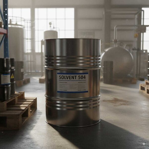 Solvent 504 drum in industrial environment with natural light