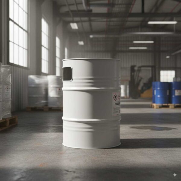 Toluene drum in industrial environment with natural light