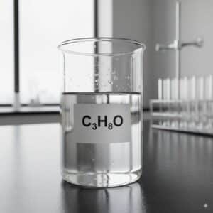 Colorless Isopropyl Alcohol (IPA) liquid in glass container