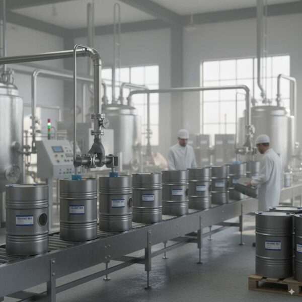 Paint and resin production line with industrial Solvent 503 drums